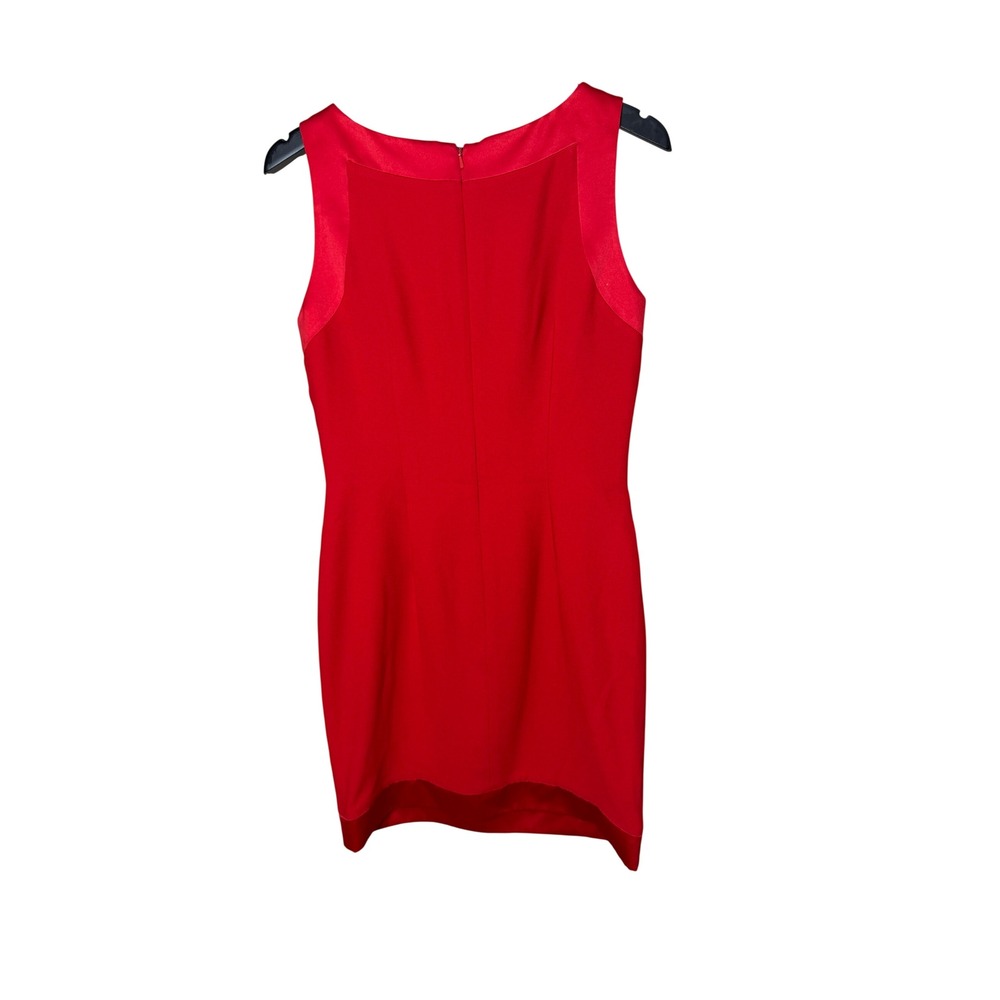 Ann‎ Tjian for Kenar Dress Red Sheath Square Neck Satin Trim Sleeveless Size 8 - Picture 5 of 5